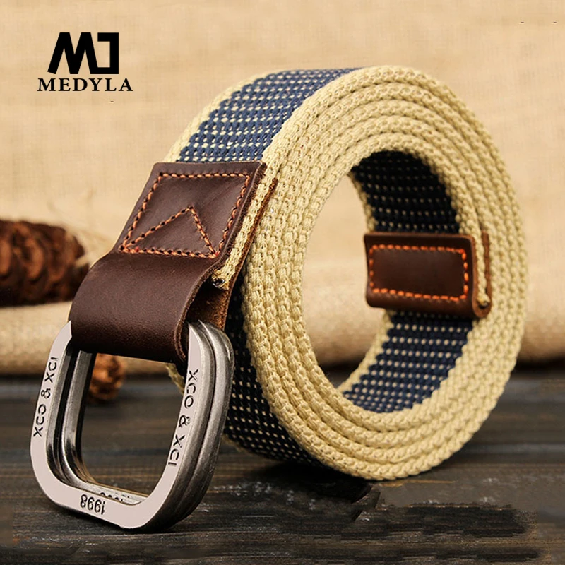 Médicla cinto masculino de malha, fivela dupla listrada casual masculino adulto, tecido de lona alongar a faixa