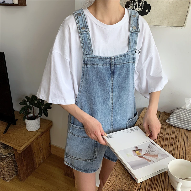 Mùa Hè Cao Cấp Quần Short Denim Nữ Áo Liền Quần Retro Hàn Quốc Tumblr Quần Jumpsuit Liền Quần Nữ Dáng Rộng Denim Treo Áo