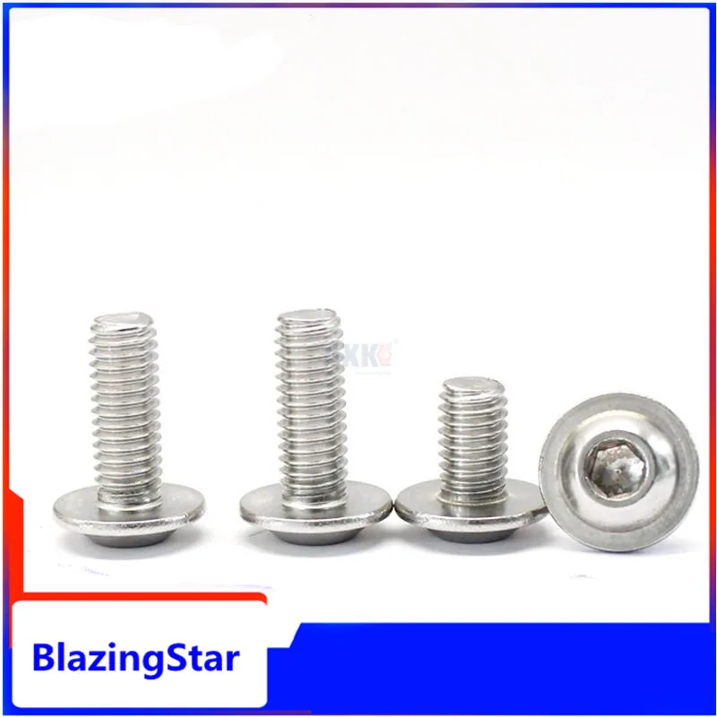 1/50pcs M3 M4 M5 M6 M8 ISO7380.2 304 Stainless Steel Hex Hexagon Socket Round Button Flange Head With Washer Collar Screw Bolt