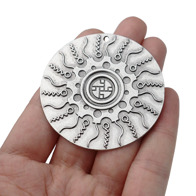 1 x Antique Silver Color Large Retro Round Wave Carved Pattern Charms Pendants for DIY Necklace Jewelry Making Findings 54x54mm