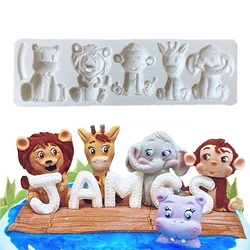 Animals Silicone Mold Elephant Lion Bear Giraffe Monkey Cupcake Topper Fondant Cake Decorating Tools Candy Clay Chocolate Mould