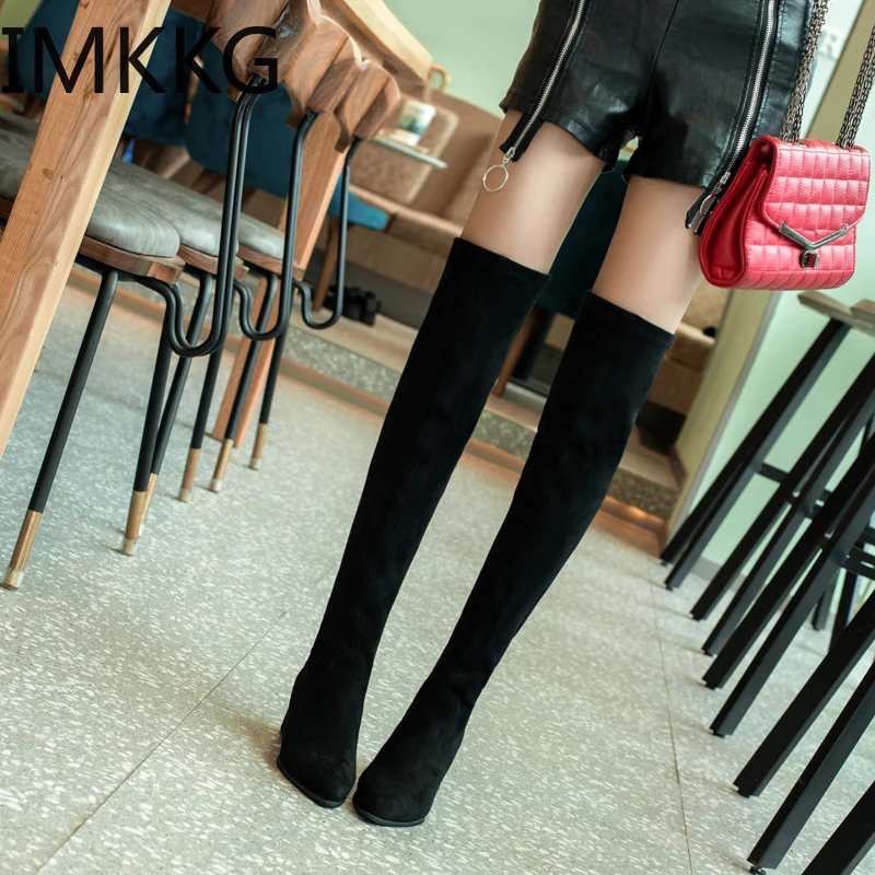 Women Over The Knee High Boots Hoof Heels Winter Shoes Pointed Toe Sexy Elastic Fabric Women Boots