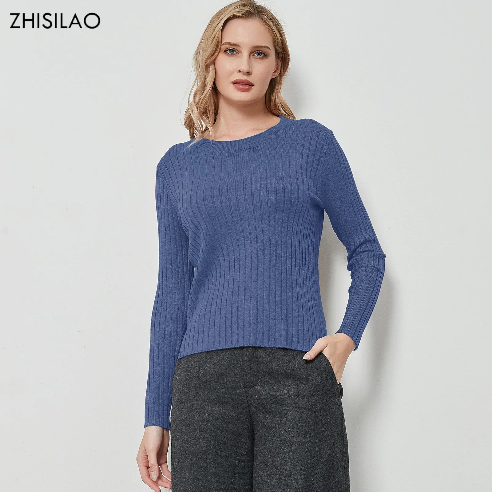 ZHISILAO Basic O-neck Knitting Warm Sweaters 2021 Women Jumper Slim Pullovers Sweater Solid Long Sleeve Tops Autumn Winter