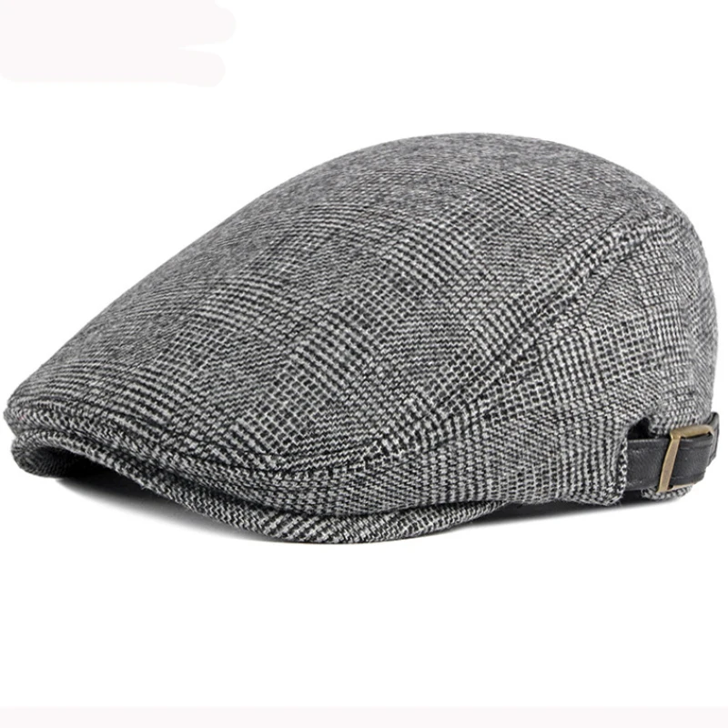 HT2888 Berets Men High Quality Autumn Winter Wool Hat Striped   Flat Cap Artist Painter Hat Male Adjustable Beret Cap