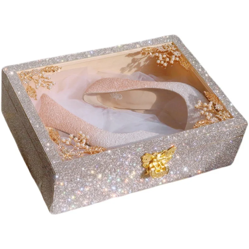 1Pcs Customized Gift Shoes Crystal Box Wood Acrylic Blocking Door Groomsmen Props Engagement Proposal Surprise