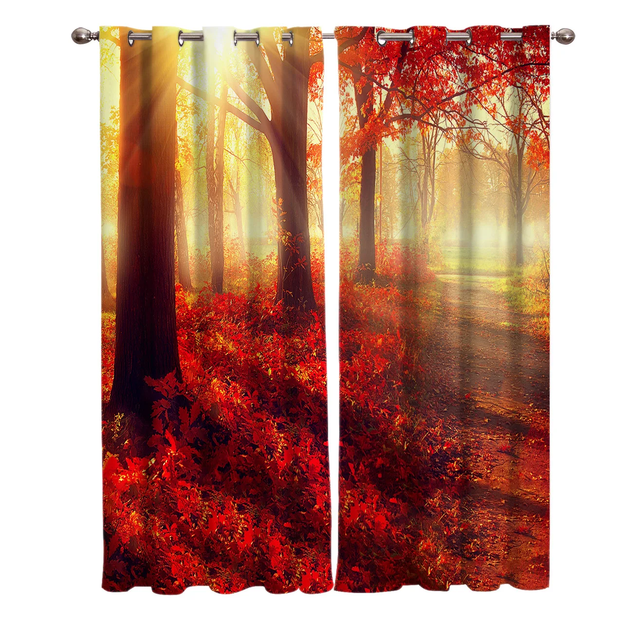 Autumn Maple Leaves Sun Golden Forest Window Curtains Scenic Curtains for Living Room Decorative Items Living Room