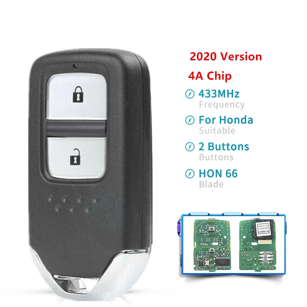 

2 Button Car Keyless Go Smart Remote Key 433Mhz with 4A Chip for Honda Jazz Civic FIT Venzel XRV X-RV HRV Intelligent Remote Key