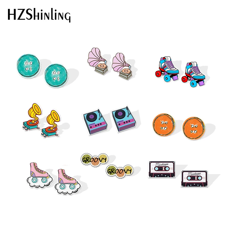 2019 New Roller Skate Acrylic Earrings Record Player Acrylic Earrings Mixtape Epoxy Earring Gifts