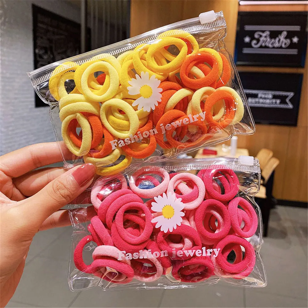 50Pcs/Set Women Girls 4CM 2CM Colorful Nylon Elastic Hair Bands Ponytail Holder Rubber Bands Scrunchie Headwear Hair Accessories