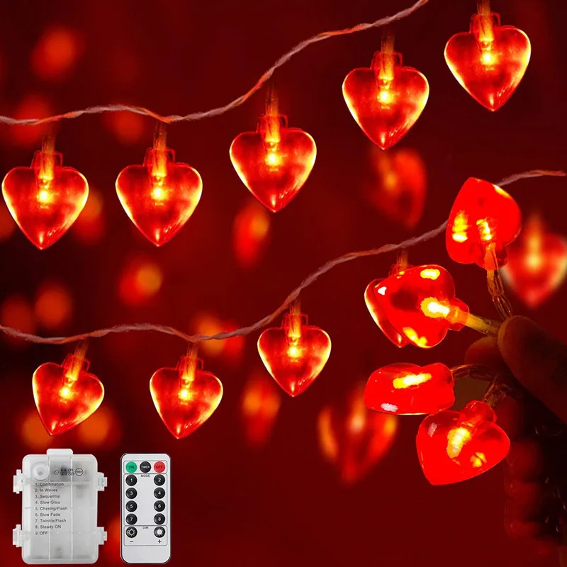 

LED red love light string small red heart decorative lights wedding festival Christmas lights flashing lights string lights 2pcs