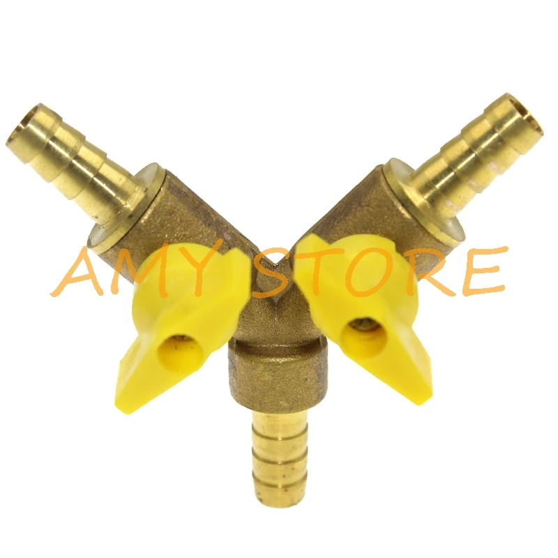 1) Brass Y Type Equal Hose Barb Three Forks 6mm 8mm10mm 12mm Coal Liquid Gas Ball Valve Plumbing Fittings Plastic Metal Handle