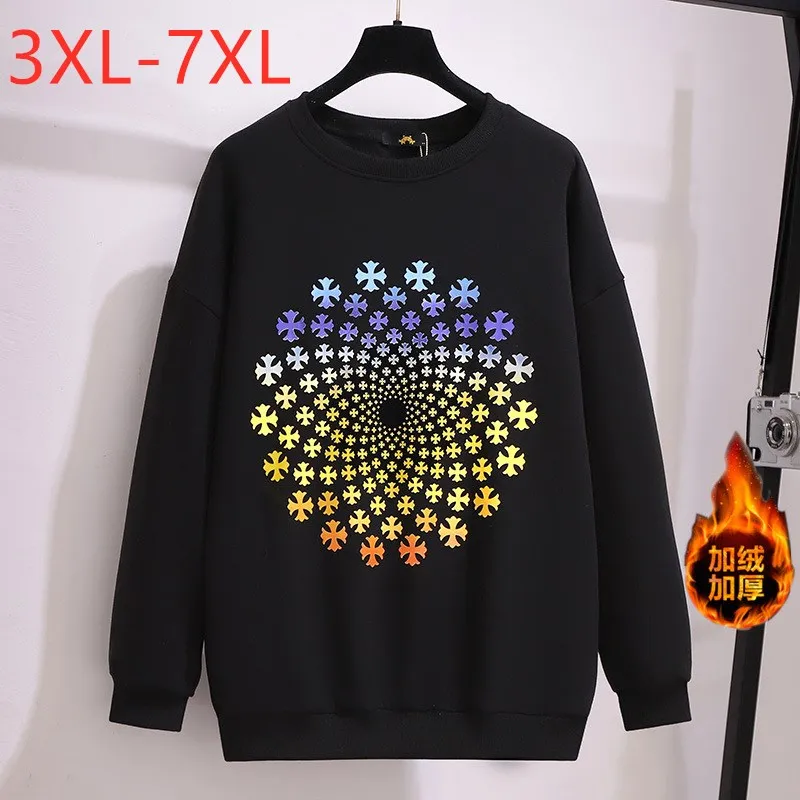 Neue Herbst Winter Plus Größe Frauen Kleidung Pullover Lange Hülse Lose Dicke Samt Warme Schwarz Sweatshirt Mantel 4XL 5XL 6XL 7XL