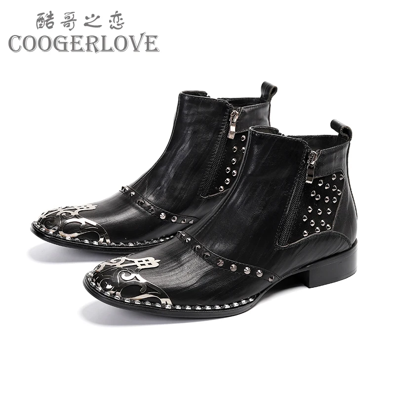 Autumn Man Social boots Cowhide Rivet Boots Personality The fashion show Boots Men's Boots