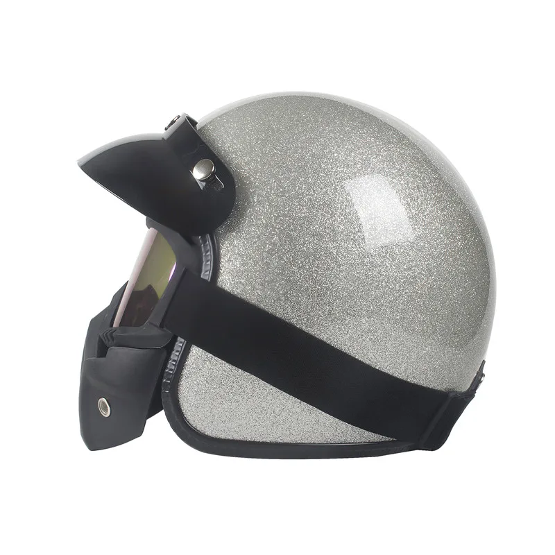 Dot Approved Retro Motorcycle Helmet Casco 3/4 Open Face  Cafe Racer Chopper Capacete CE Shine Silver