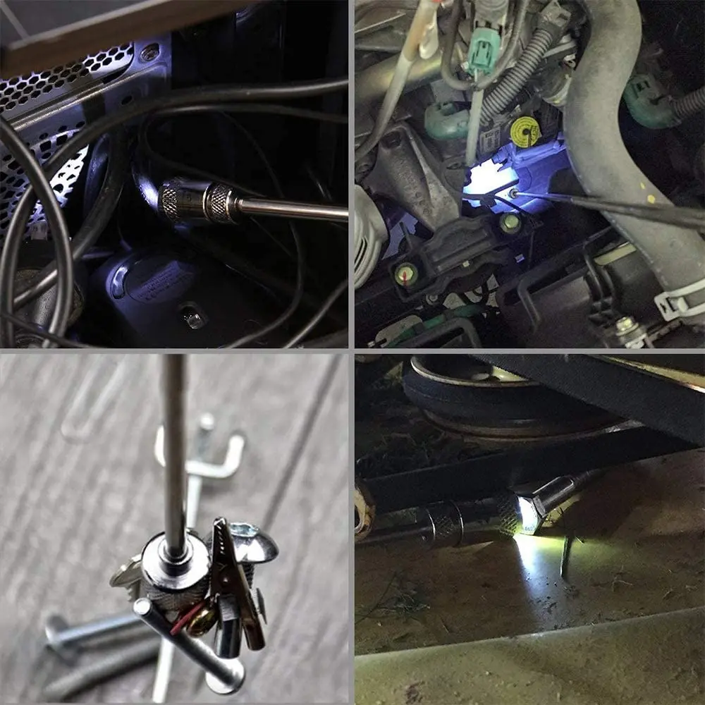 Telescópica ferramenta de captação magnética 1.5lb/ 3.5lb/10lb, 8lb com luz led, espelho redondo da inspeção para ver o ângulo morto do recolhimento