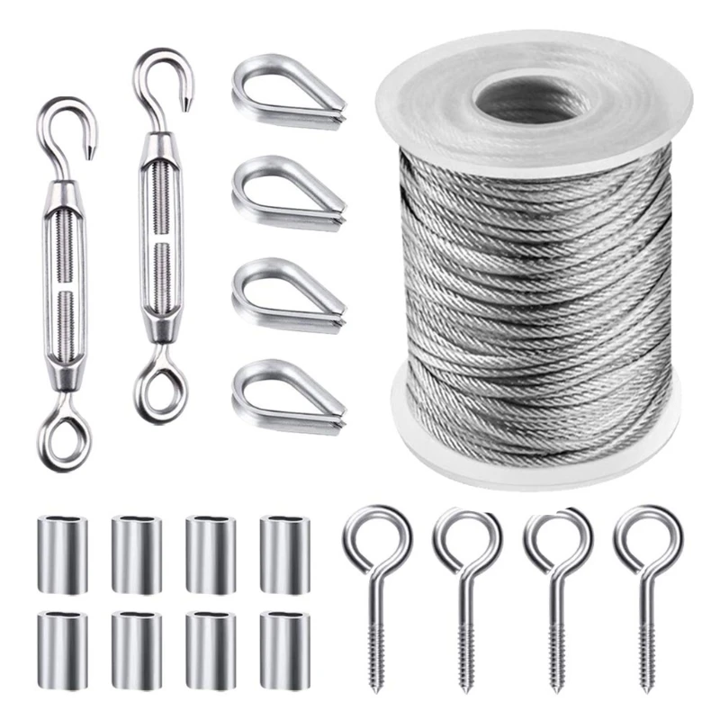 304 Stainless Steel Wire Rope, Cable Hook, Rope Suspension Kit, With Turnbuckle, Wire Clothesline, Wire Tensioner For Garden