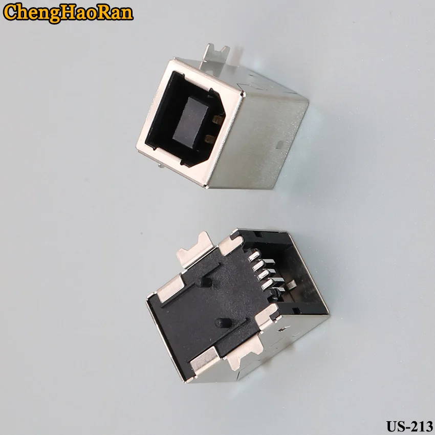 

ChengHaoRan 2pc For USB socket B female connector 180 degree full patch Black plastic copper bf socket USB interface Type B port