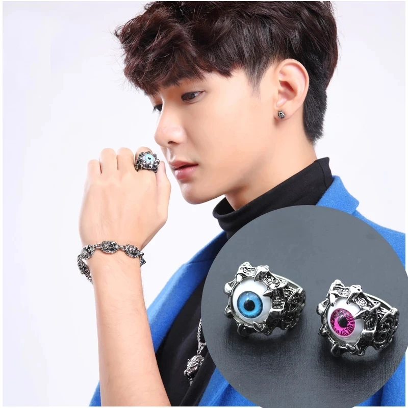 Men\'s Fashion Vintage Dragon Claw Evil Eye Ring Fashion Devil Eyeball Party Rings Men Jewelry Anime Skull Hip Hop