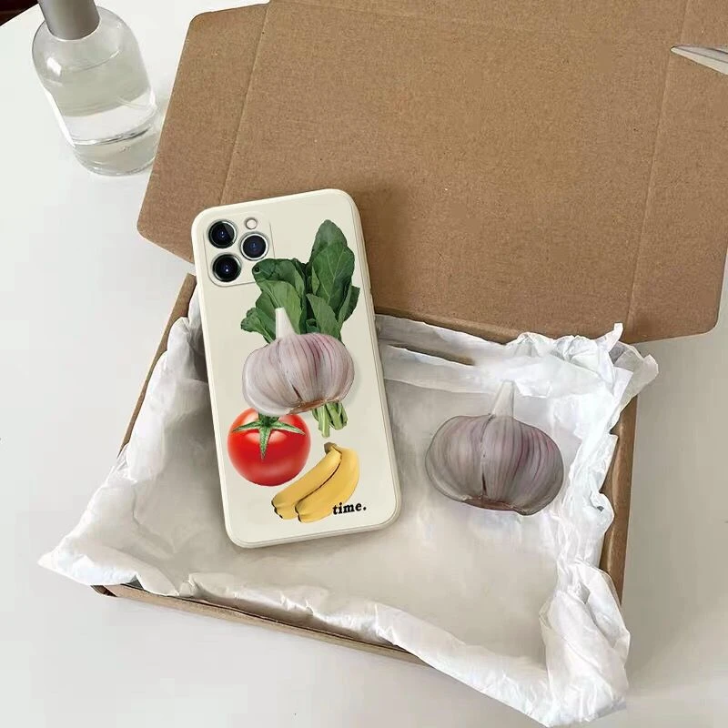 الخضروات الموز الطماطم ثلاثية الأبعاد الثوم حامل حامل الهاتف الغطاء الخلفي للقضية آيفون 12 mini 13 Pro Max XR X XS 8 7 Plus 6s 11 6