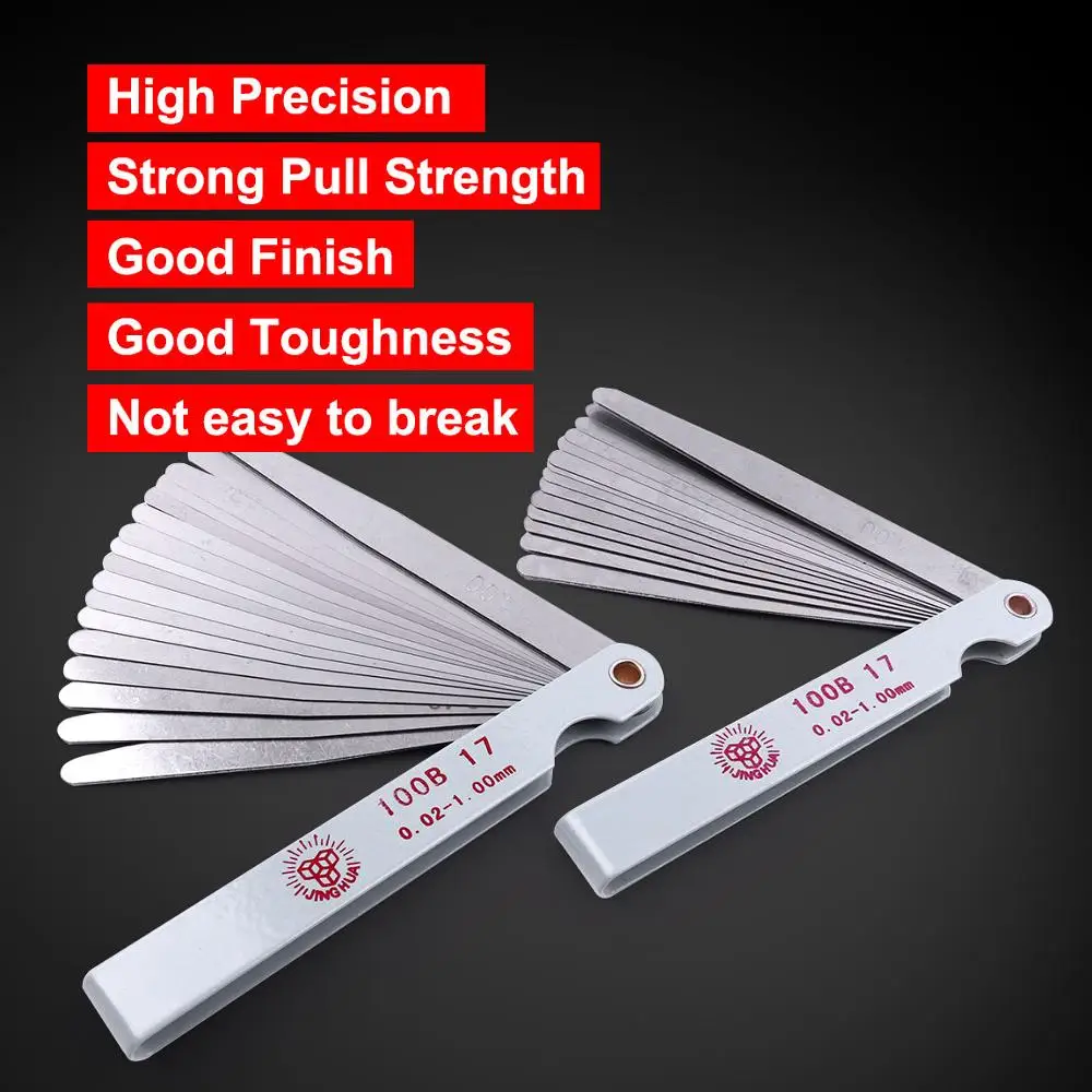 1Pcs Stainless Steel 100mm 0.02 to 1mm Metric Feeler Gauge Gap Filler Thickness Measuring Tool 17 Blades