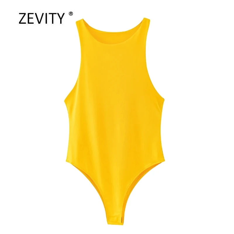 Zevity New Women fashion candy colors slim bodysuits female chic o neck sleeveless vest blouse brand leisure playsuits tops P859