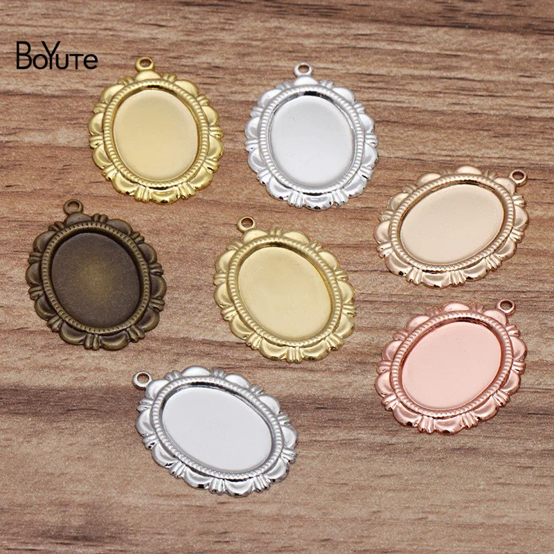 BoYuTe (50 Pieces/Lot) Metal Brass Stamping 13*18MM Cabochon Base Pendant Blanks Tray Diy Handmade Jewelry Accessories