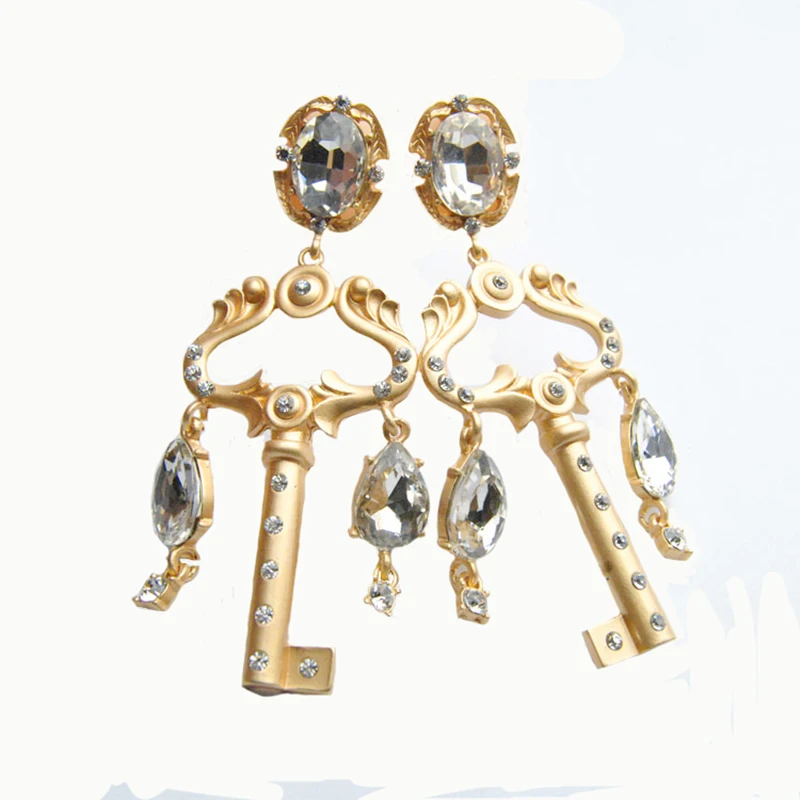 fashion key pendant earrings for women rhinestone drop earring gold color baroque retro Bride Wedding  jewelry