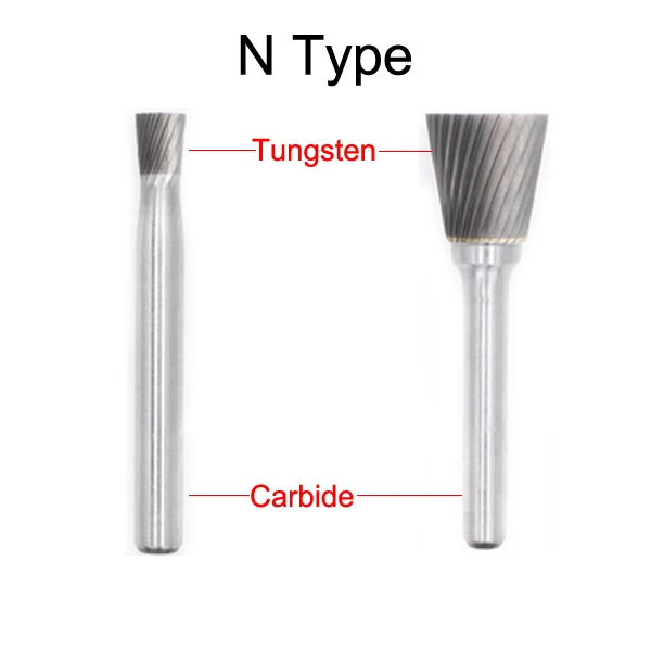 

N1213M06 4375 12mm N1616M06 4376 16mm Inverted Cone Reverse Taper Type Tungsten N Single Groove Cut Grinding Rotary Rasp File