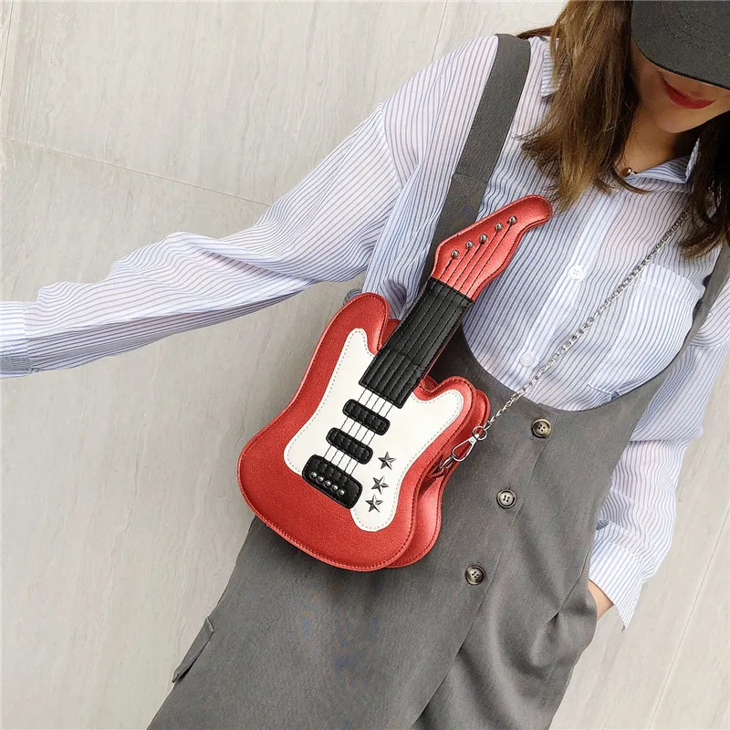 Bolso de hombro para mujer, bandolera con forma de guitarra, bonito bolso de mensajero de Pu con personalidad creativa, novedad de 2022