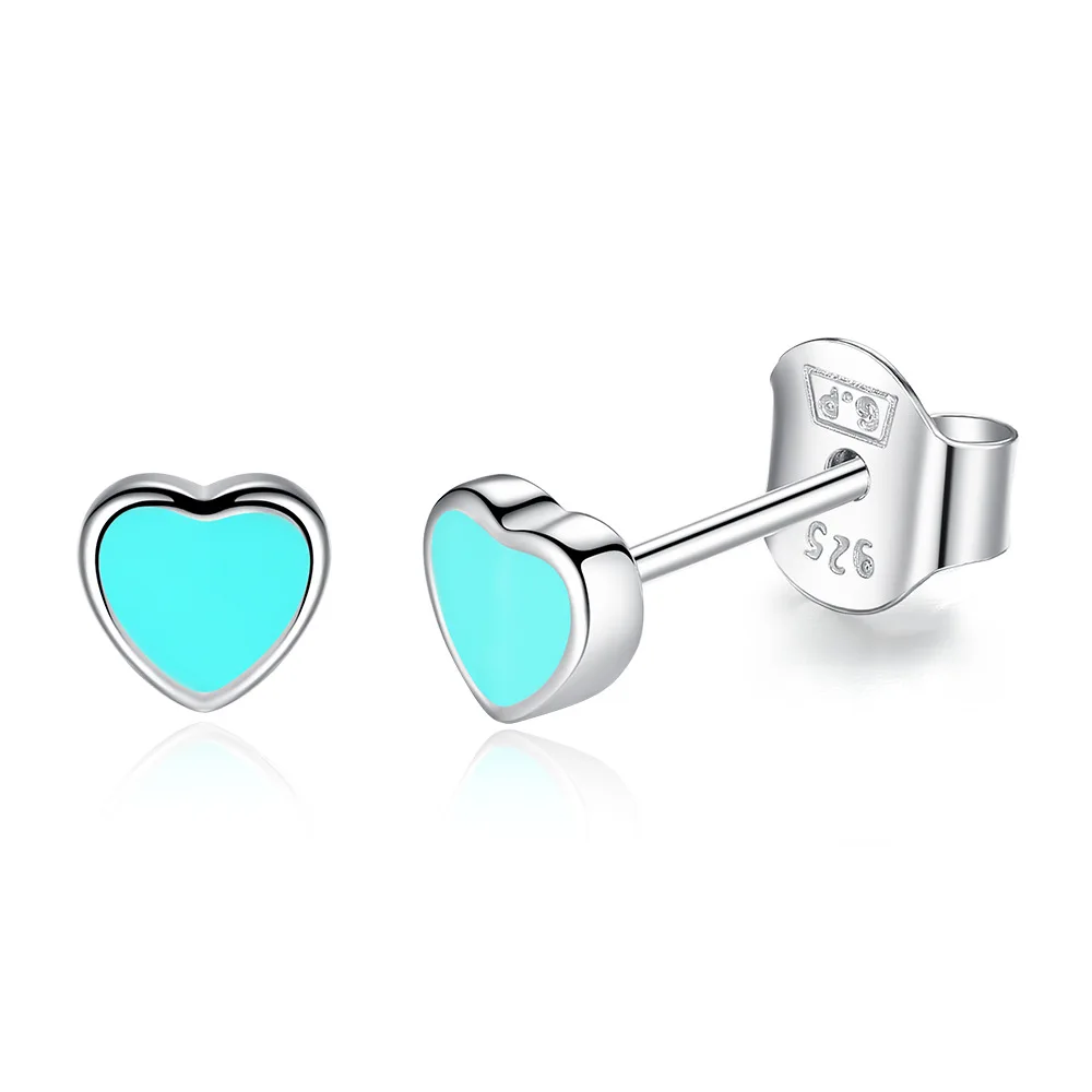 Silver Plated Blue Pink Enamel Heart Stud Earrings Love Promise Women Stud Earrings Lovely Girl Party Jewelry Gift