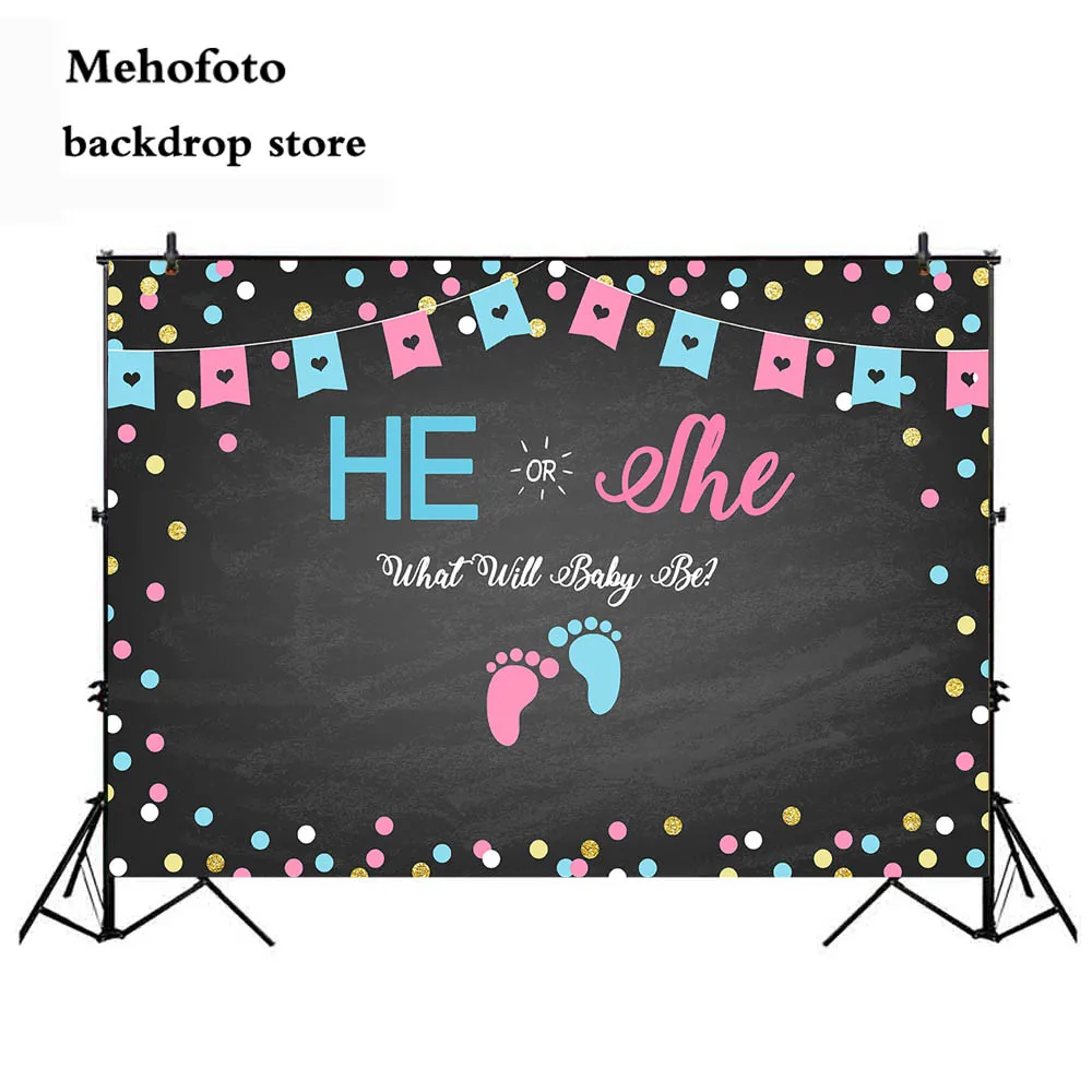 

He or She Little Feet Gender Reveal Theme Party Backdrop He Or She Boy for Girl Birthday Baby Shower for Party Decoration Banner