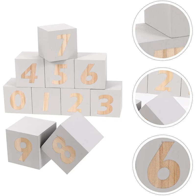 5CM Wooden Number Baby Milestone Blocks 0-9 Weekly Monthly Age Square Cubes Toys Baby Shower Nursery Decor Photo Props