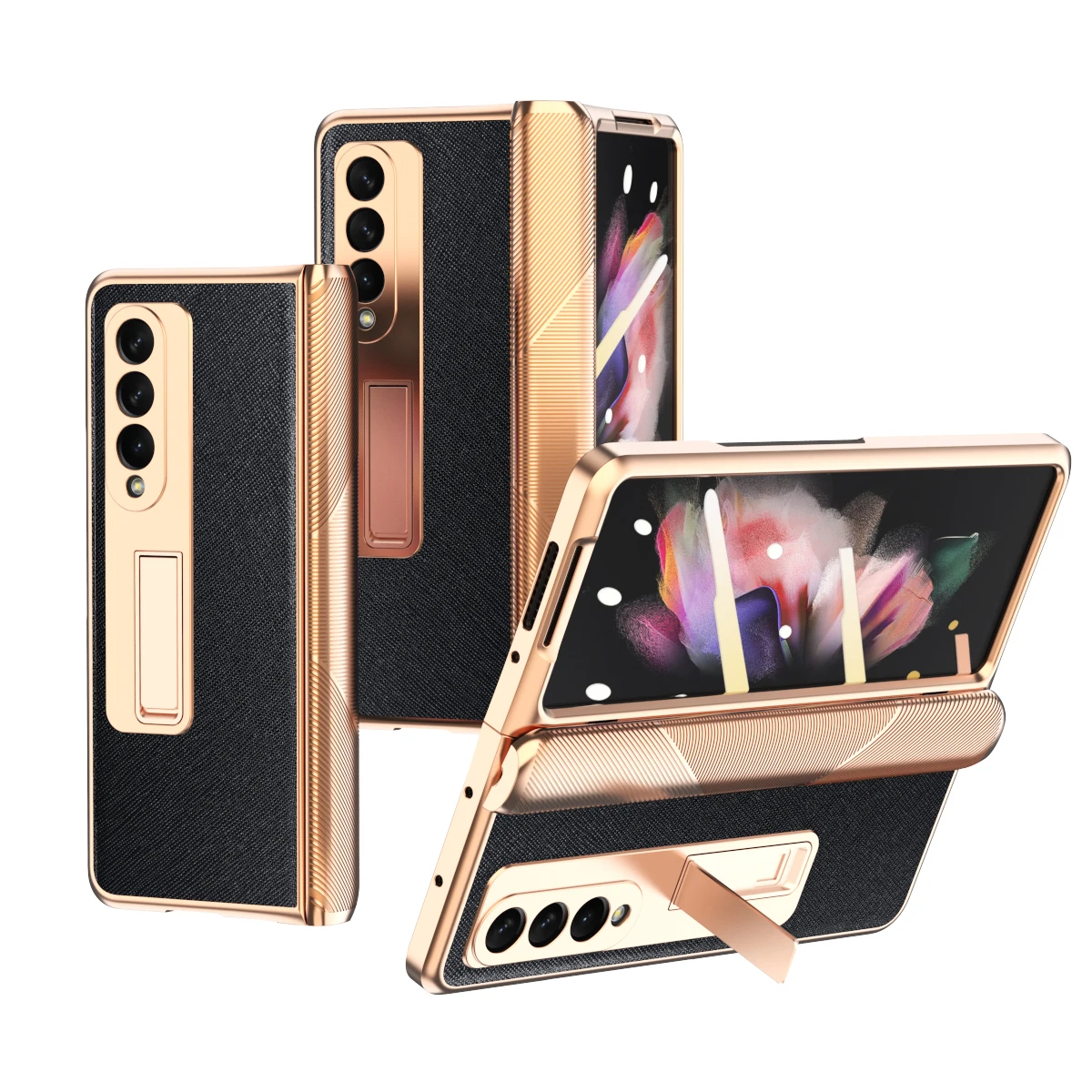 Plating Leather Hinge Phone Case For Samsung Galaxy Z Fold 5 4 3 2 5G Magnetic Wireless keyboard Stand 360 Full Protection Cover