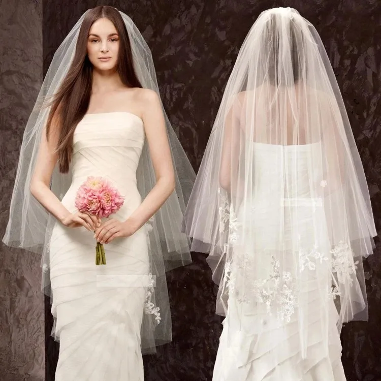 Fingertip Length Beautiful Wedding Veils Bridal Accessories 2019 Two-Layer Bridal Veils with Comb