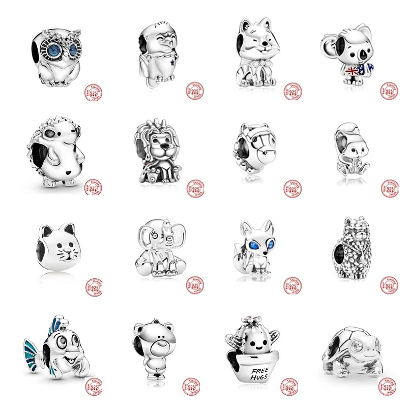 925 Silver Blue Eyed Horse Cute Squirrel Fluffy Llama Charms Beads Animal Series Fit Original Pandora Bracelet Women DIY Jewelry