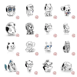 925 Silver Blue Eyed Horse Cute Squirrel Fluffy Llama Charms Beads Animal Series Fit Original Pandora Bracelet Women DIY Jewelry