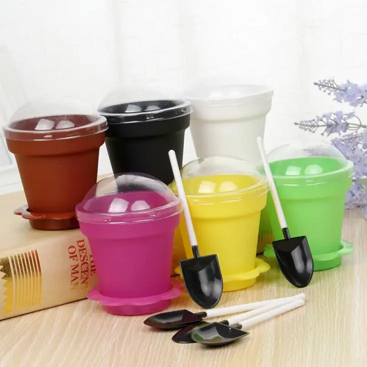 Potted Plant Cake Cup Flowerpot Mousse Ice Cream Potting Cups With Cover Shovel Pot Cakes SN3375