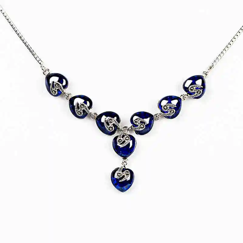 ZHJIASHUN Retro 100% 925 Sterling Silver Natural Sapphire Necklaces For Women Gemstones Ruby Necklace Pendant Silver Jewelry