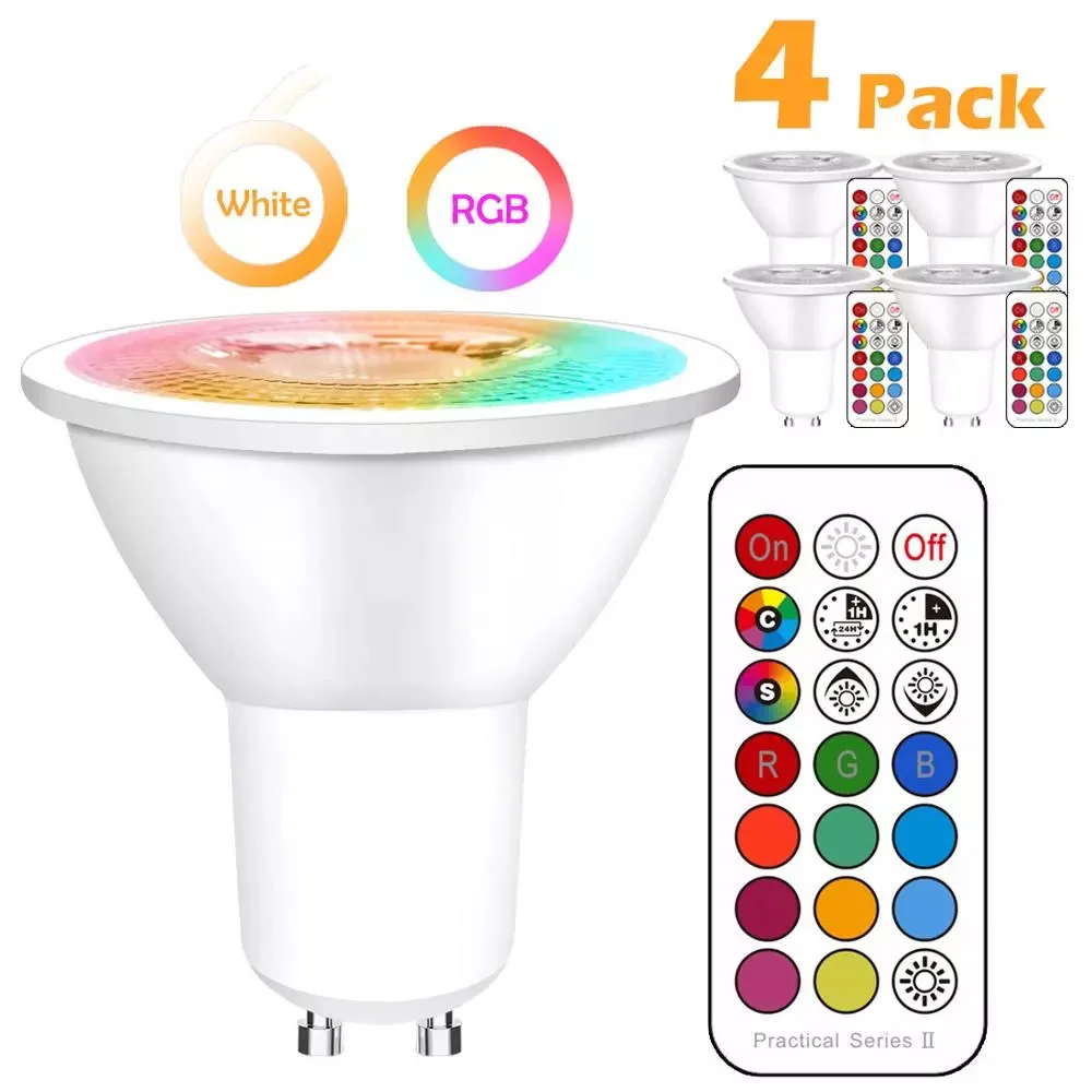 4X GU10 LED Bulb Lights 10W 110V 220V Lampada for Home Lighting Decoration Color Changeable RGB LED Lamp with IR Remote Control