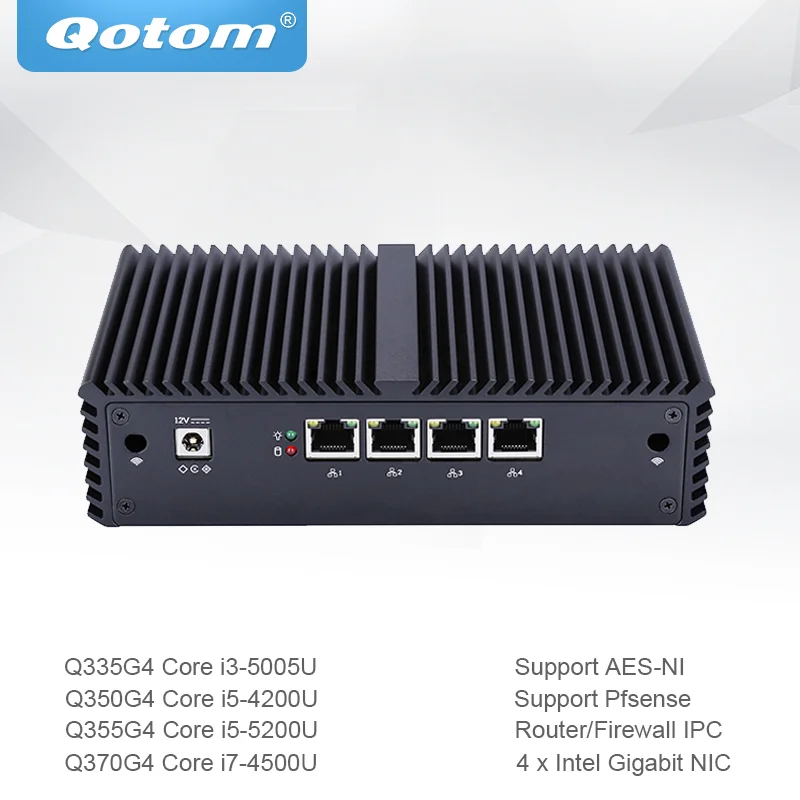 Qotom Mini PC Core i3 i5 i7 with 4 Gigabit Ethernet NIC AES-NI Firewall Router Computer Q300G4