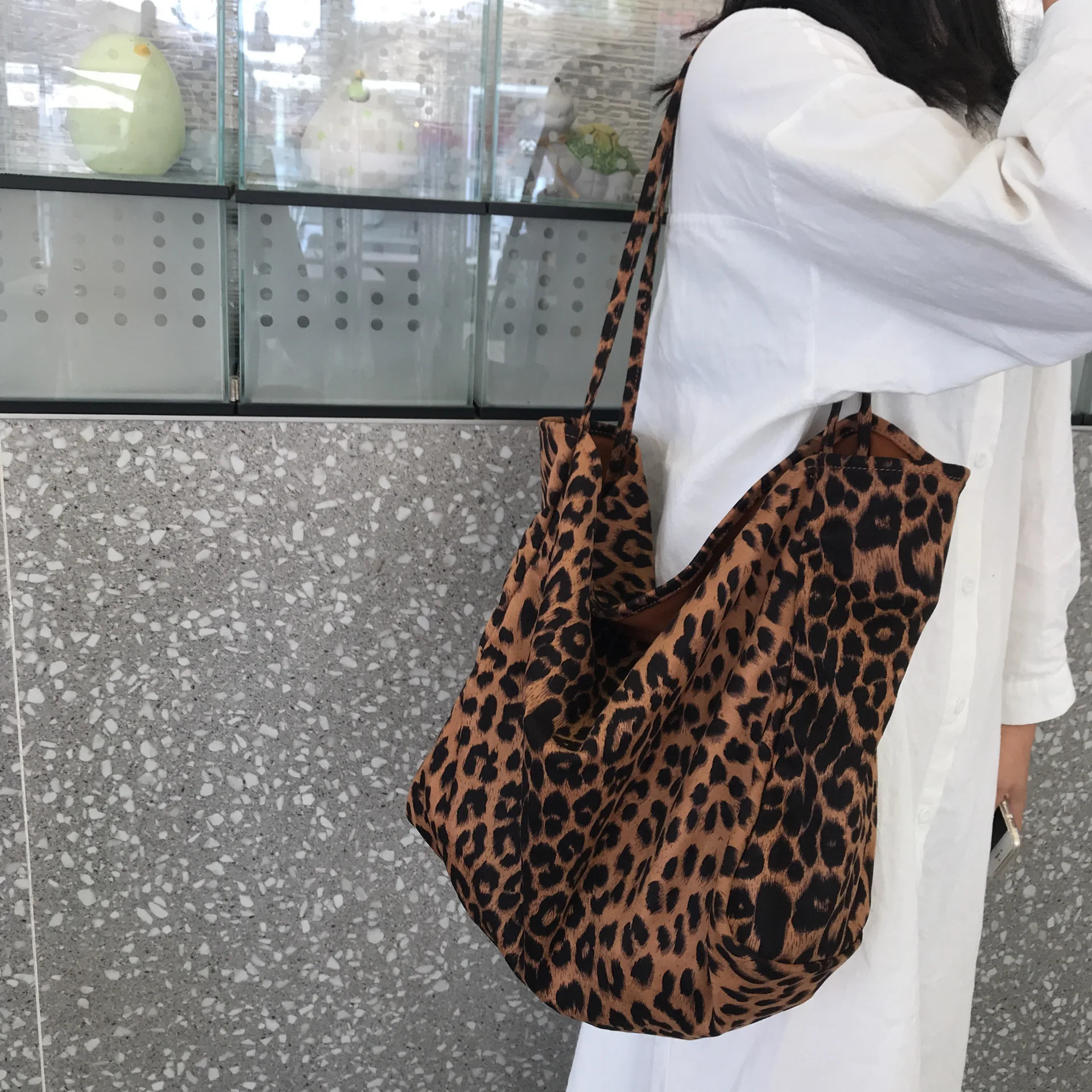 Women Soft Leopard Print Tote Handbag Girls New Casual Big Capacity Shoulder Messenger Bag Large Eco Shopping Gift Bag Bolsa