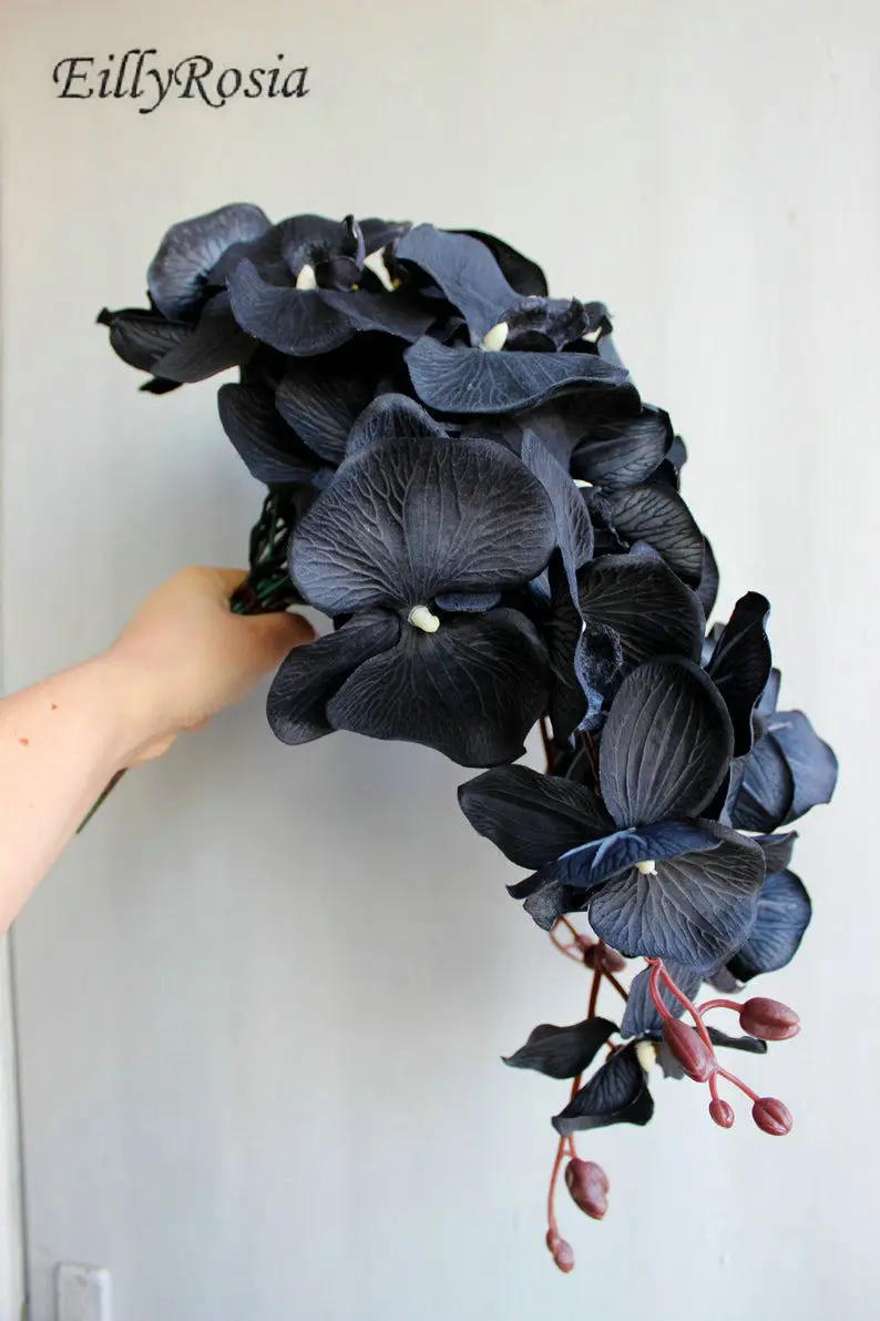 Waterfall Gothic Wedding Bouquet de Mariage Black Phalaenopsis Orchid Cascade Bridal Bouquet for Bride Wedding Accessories