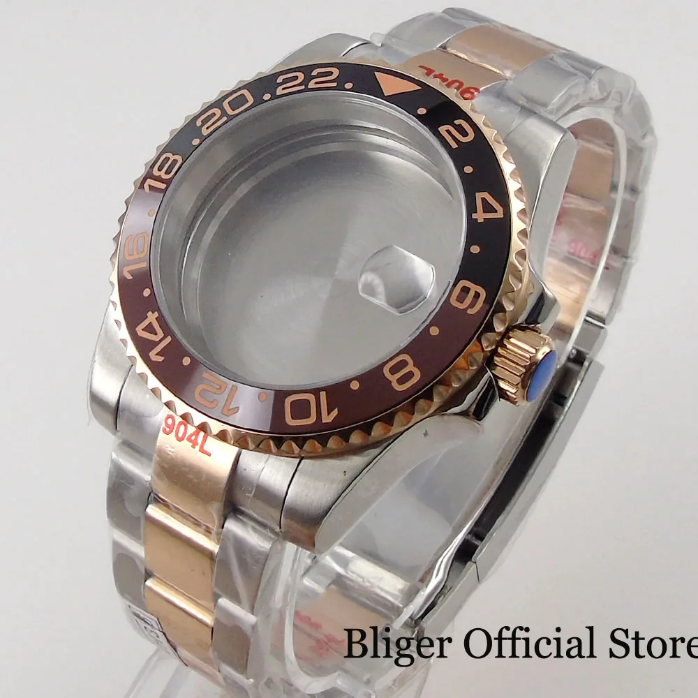 

BLIGER fit NH35A NH34 NH34A NH36A ETA2824 2836 MIYOTA Two Tone Rose Gold Watch Case Steel Strap Sapphire Glass Ceramics Bezel