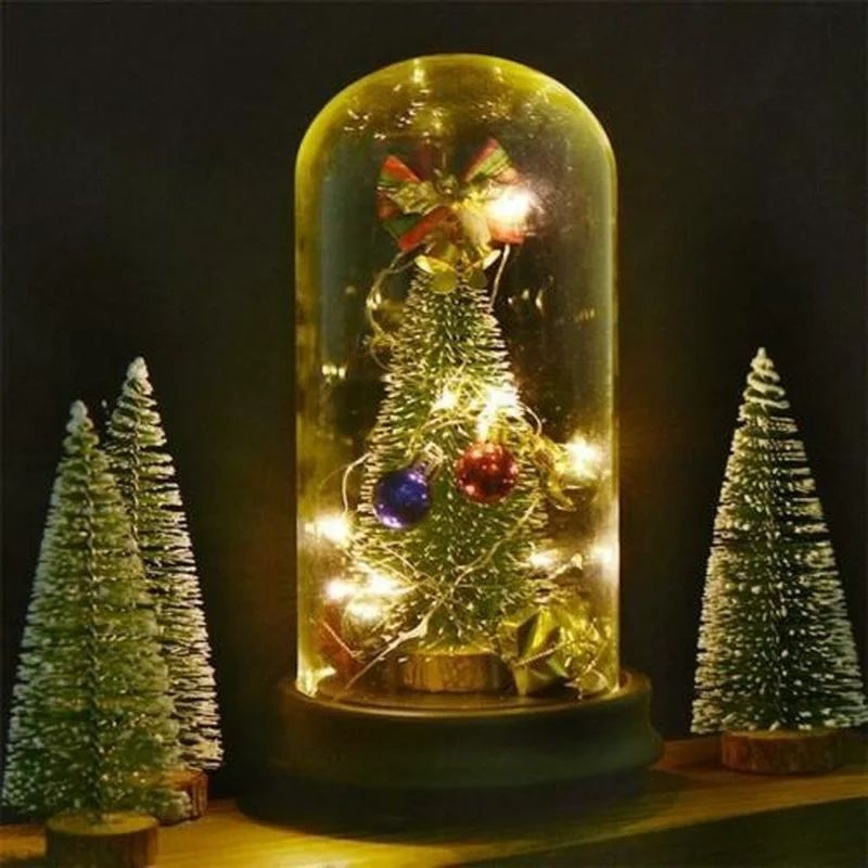 Christmas Tree In Glass LED Light New Year's Mini Christmas Tree Small Pine Tree Desktop  adornos de navidad Christmas Decortion