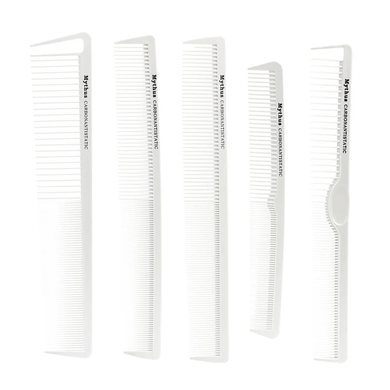 10 Pcs Set Professional Hairdressing Tail Comb In White Color, Barber Hair Cutting Carbon Comb T-11 Anti Static Hairstyling