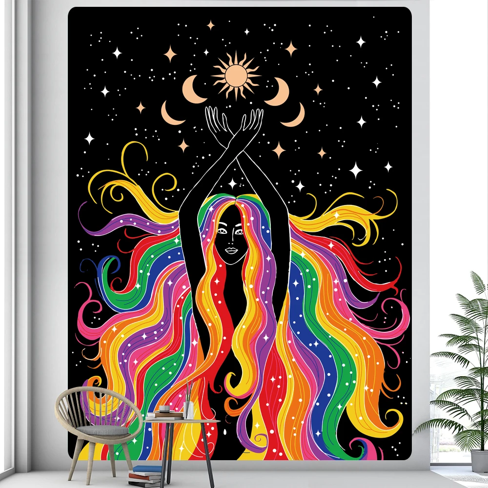 Sun Moon Home Decoration Art Tapestry Girl Bohemian Decoration Yoga Mat Hippie Yoga Mat Sofa Blanket Sheet