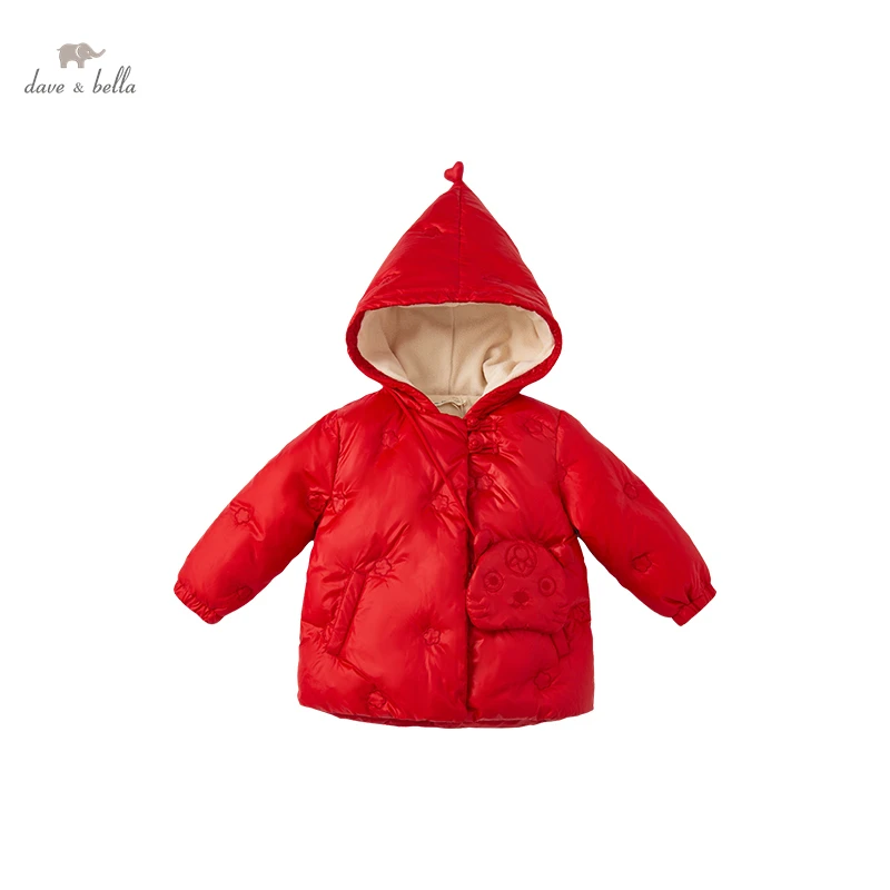 DBJ19942 dave bella winter baby girls cartoon down coat children 90% white duck down padded kids jacket with a small bag