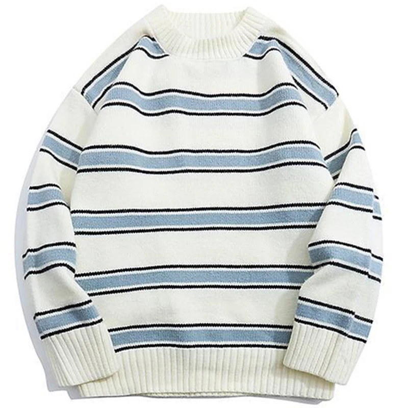 Striped Sweater Harajuku Oversized 2023 Japanese Style Autumn New Round Neck Spliced Color Loose Hip Hop Women Knitted Sweater