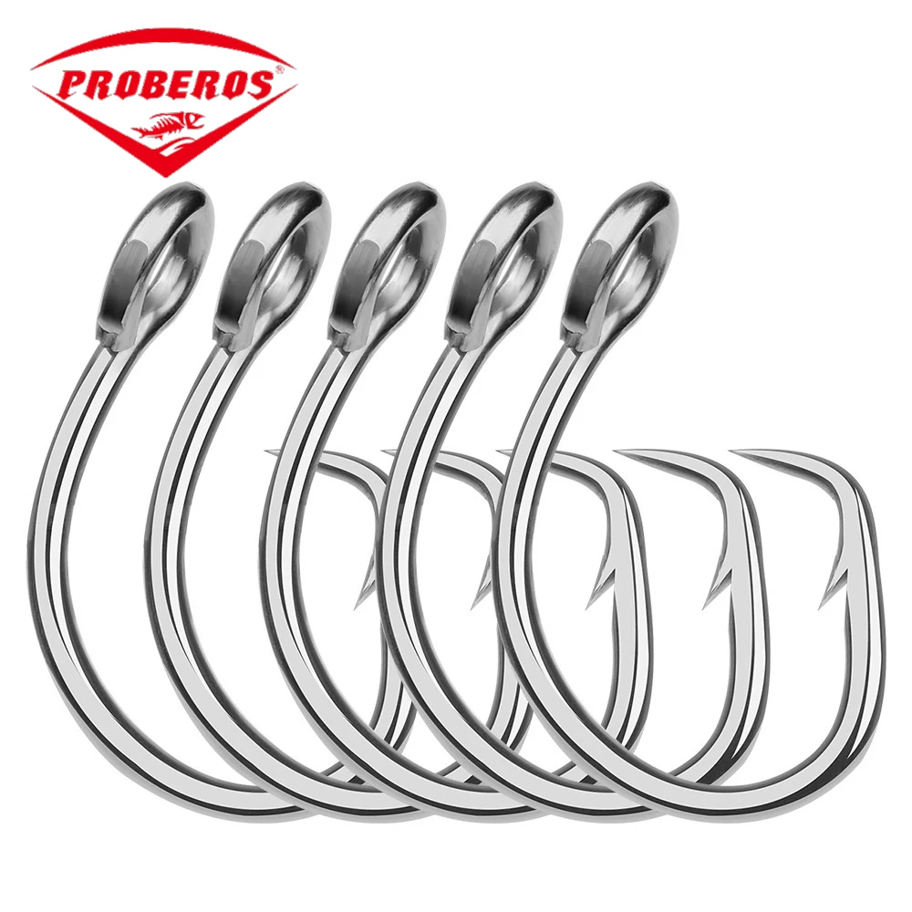 PRO BEROS 5 Pcs/Pack 11/0#-16/0# 3.2g-17g Stainless Steel Tuna Circle Fish Hooks Big Game Fish Tuna Circle Bait Fishhooks