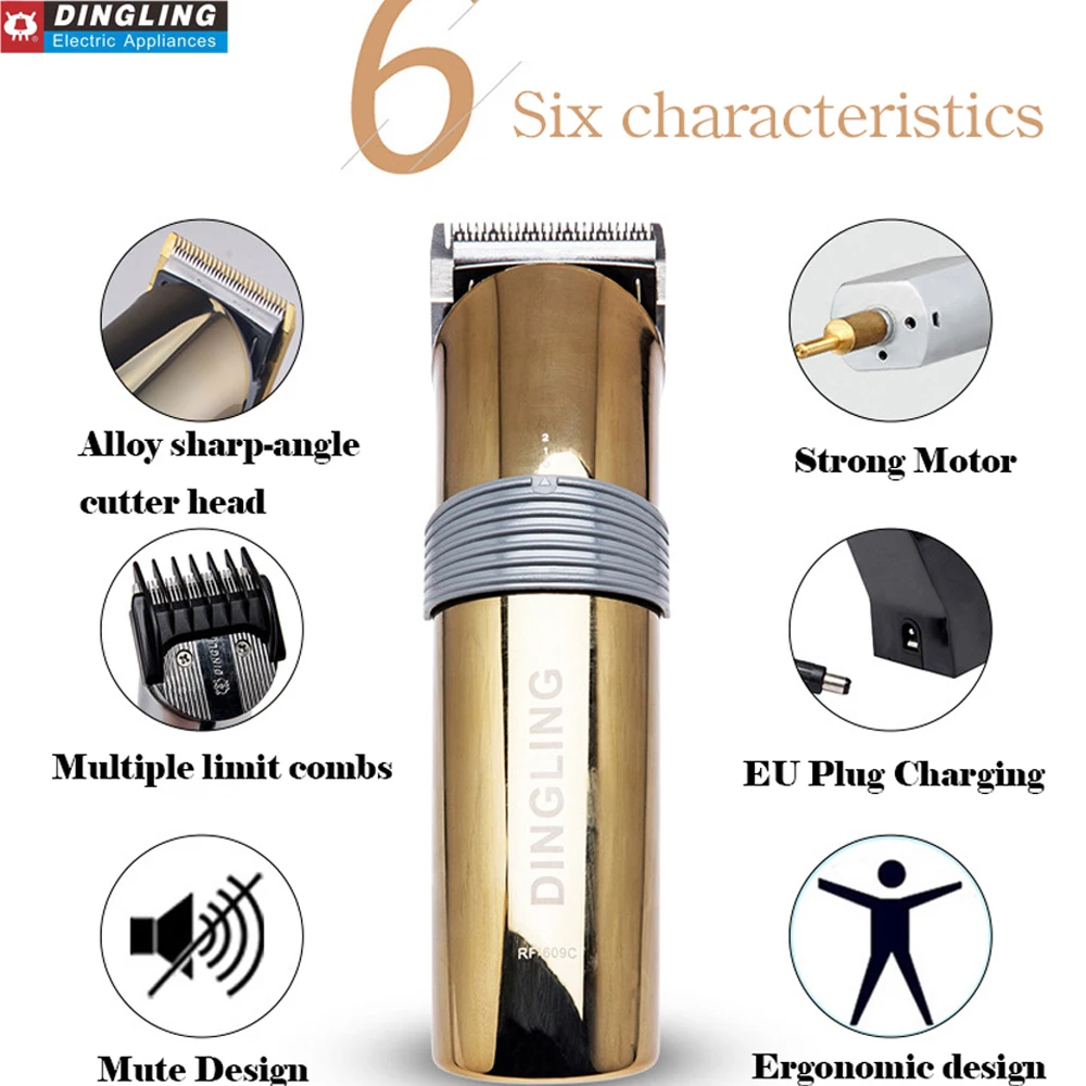 Dingling-Aparador de pêlos recarregável para homens, aparador de cabelo profissional, lâmina de aço carbono, 4 horas Charge Time, 220V, 50Hz
